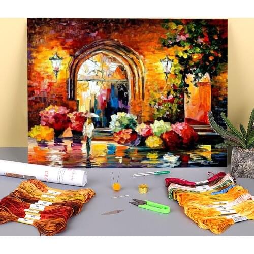 Gallery In The Old City Printed Canvas 11CT Cross Stitch Kit Embroidery DMC Threads Needlework Hobby Craft Handiwork Magic