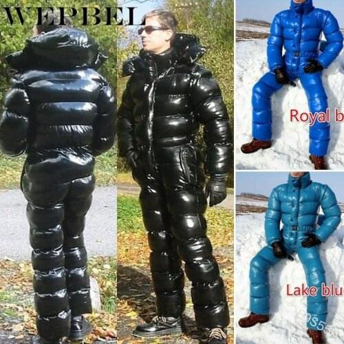 WEPBEL Winter Mens Hooded Jumpsuits Parka Cotton Padded Warm Sashes Ski Suit Straight Zipper One Piece Casual Tracksuits