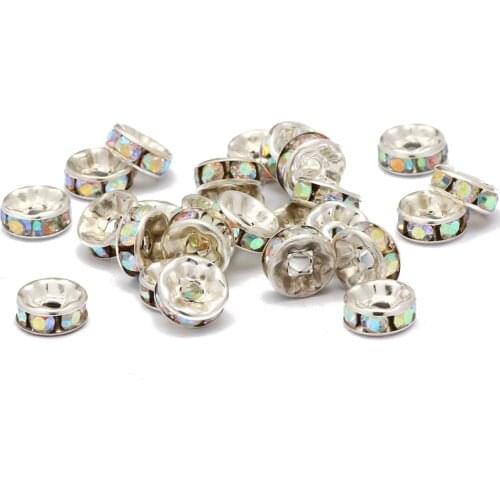 50pcs/lot 4 6 8 10mm Rhinestone Rondelles Crystal Beads Round Loose Spacer Beads for Jewelry Making DIY Bracelet Accessories