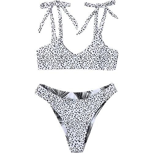 Two Pieces Swimsuit Bikini Set Women Sexy Leopard Retro Bikini High Waist Double-Side Print Swimwear 2021 biquinis feminino A40