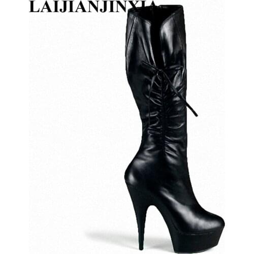 LAIJIANJINXIA Autumn/winter new style night club steel pipe dancing shoes 15CM high heel boots/medium white sex boots