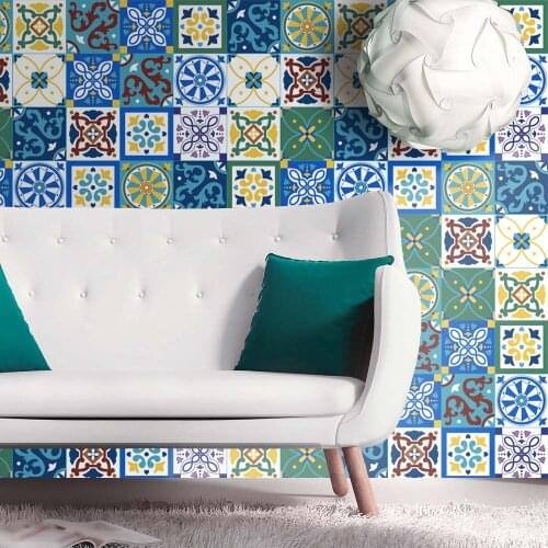 60x200cm Light Blue Self-adhesive Moroccan Tile Wall Sticker PVC Oil-proof Waterproof for Home Living Room Bedroom Kitchen