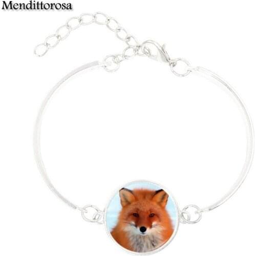 Mendittorosa Bracelet Bangle Women Horse Bracelet Bangle Statement Glass Cabochon Bracelet Bangles Jewelry Gift Rotate Fox