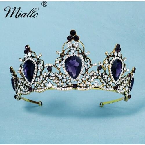 Miallo Crystal Crown Ancient Gold Tiaras and Crowns Headband for Women Hair Accessories Headwear Party Hair Jewelry Gift