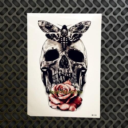 Fashion Henna Skull Head Waterproof Temporary Tattoo Remvoable Health Tattoo Black Butterfly GHB-123 Men Fake Flash Tatoo Summer