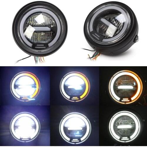 6.5'' Motorcycle Universal Cafe Racer LED Protection Headlight High Low Beam With Turn Light For Harley Honda Choppers Custom