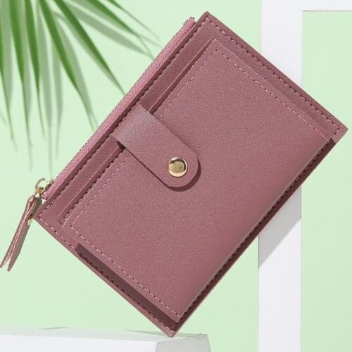 Women Fashion Solid Color Credit Card ID Card Multi-slot Zipper Card Holder Ladies Casual PU Leather Mini Coin Purse Wallet Case