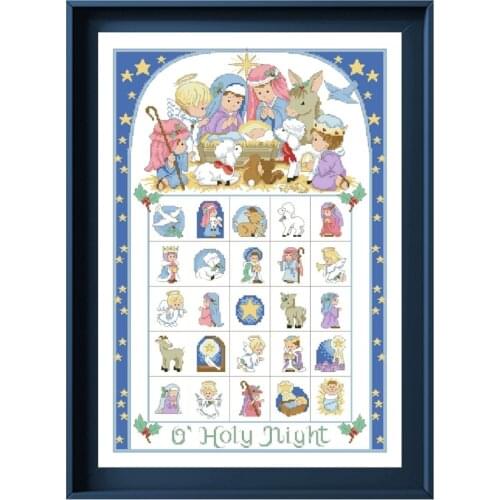 Holy night advent calendar cross stitch kits 18ct 14ct 11ct unprint white aida fabric cotton silk thread embroidery craft set