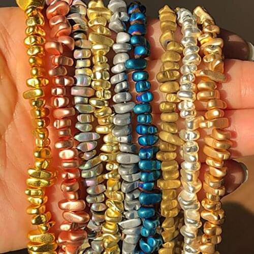 Natural Stone Irregular Gravel Matte KC Gold Plated Hematite Loose Spacer Beads for Jewelry Making DIY Bracelet Necklace 15inch