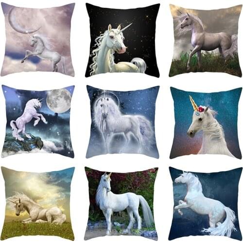 Pillowcase White Horse Cartoon Unicorn Printed White Decorative Cushion Cover For Throw Pillow Covers Modern Home Decor 45*45cm
