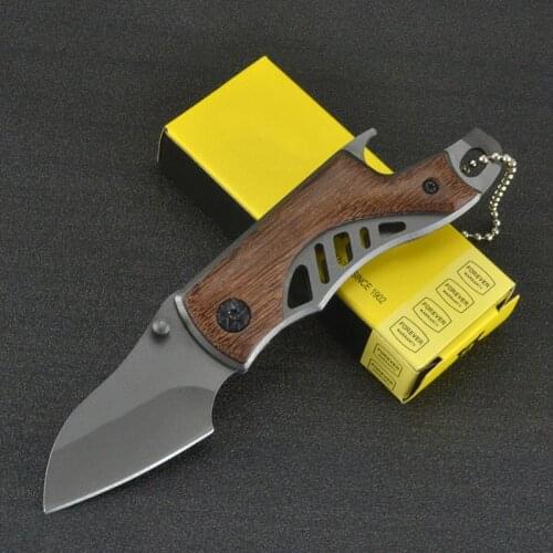 Titanium Stainless Steel Sharp Blade Folding Tactical mini Knife Keychain wood handle easy carry Rescue Camping Outdoor knife