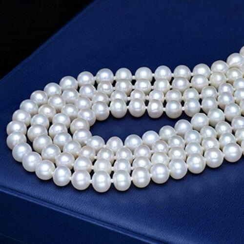 Free shipping jewelry 50inch LONG NEW genuine AAA 7-8 mm white cultured freshwater pearl necklace bracelet