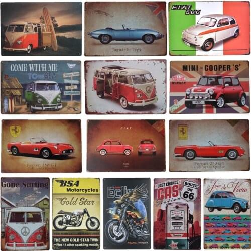 Garage Gas Route 66 Car Bus Motorcycle Art Poster Tin Sign Man cave Bar Cafe Store Old Metal Decor Retro Art-Wall