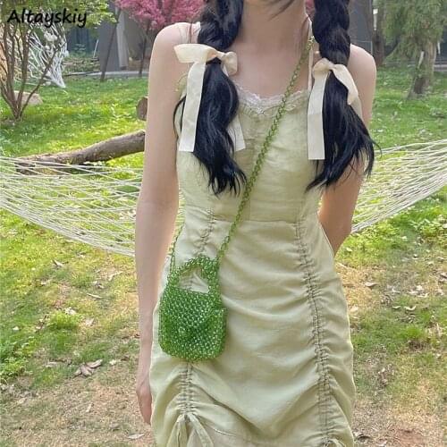 Sleeveless Dress Women Mini Slim Shirring Design Solid Leisure Mujer Trendy Students Korean Style Summer Beach Sexy Vestidos Ins