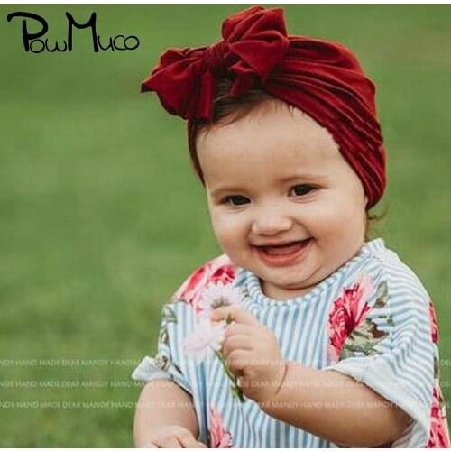 Powmuco 1 PCS Solid Color Big Bowknot Infant Indian Hat Comfortable Soft Knitting Cotton Toddler Cap Baby Headwear Birthday Gift
