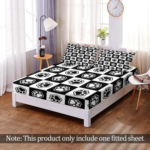 Custom Cartoon Elastic Band Bed Sheet 3D Print Modern Cat Paw Print Fitted Sheet Fashion Bedroom Flats Home Decor Kid Queen King