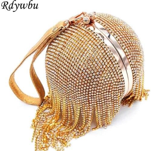 Rdywbu Women Wedding Bride Crossbody Clutches Round Ball Wrist Bag Clutch Diamond Tassel Evening Bag Purses Banquet Handbag H33