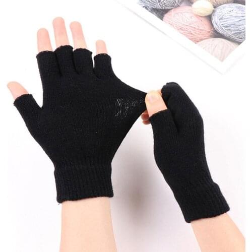 Half-finger Woolen Gloves Cashmere Short Wool Knitted Warm Unisex Fingerless Wrist Gloves Stretch Mitten Wool Winter M8D3
