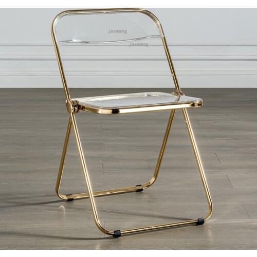 Modern Light Luxury Metal Acrylic Crystal Chair Nordic Transparent Folding Office Chair Backrest Dining Chair Furniture