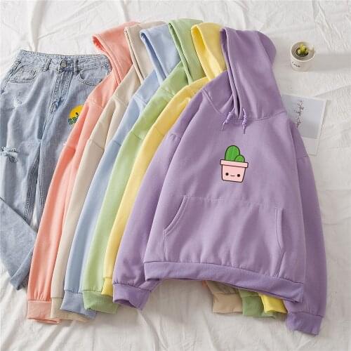 Kawaii Cactus Plant Hoodie Oversized Harajuku Sweatshirt Long Sleeve Cotton Best Friend Hoodies for Girls Drawstring Tracksuit
