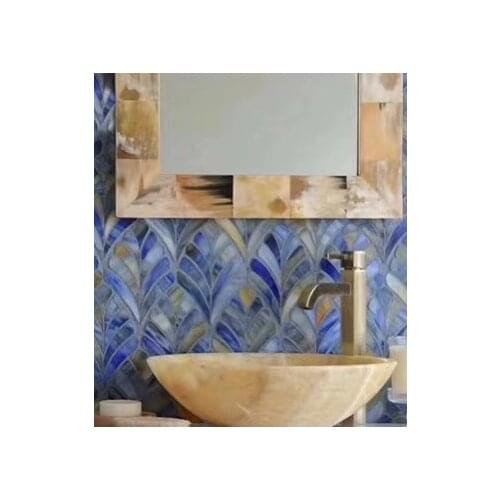 Blue Water Jet Stained Unique Glass Mosaic Tile For Bathroom