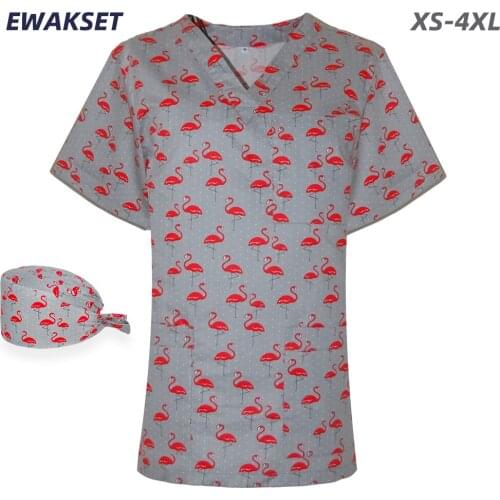 Unisex Nurse Doctor Scrub Tops pure cotton cartoon printing Hospital Uniform Nursing Accessories Clothing Medical Blouse
