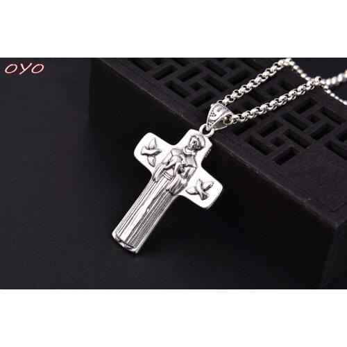 S925 Sterling Silver Thai Silver Vintage Christian Virgin Mary Cross Pendant
