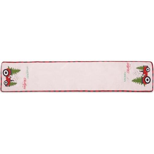 Christmas Decorations Red and Black Grid Linen Machine Embroidery Cartoon Tractor Table Runner Home Table Cloth