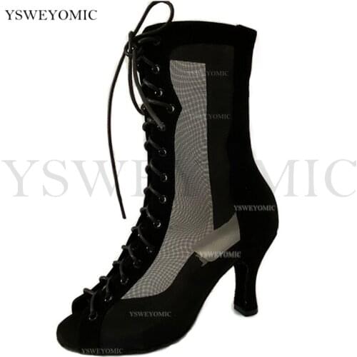 Women Dance Shoes Black Brown Silver Suede Dance Boots for Girls Thick Soft Sole Salsa Dance shoes for Practice