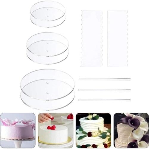 1 Set 11Pcs Round Cake Discs Acrylic Cake Discs Set Cake Scrapers DIY Craft Bake Goods Tool Cake Decorating Tools (Transparent)