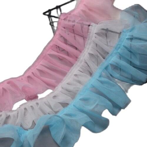 1Yards 9cm Voile Pleated Pink Blue Lace Fabric Tulle Laces White Black Ribbon Sewing Applique Decor Lace Collar dentelle PY-7