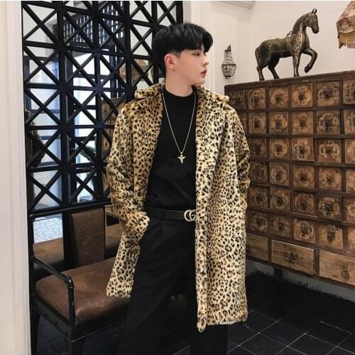 2018 New Winter Mens Leopard Faux Fur Thick Warm Coat Youth Short Paragraph Coats Europe And America Handsome Tide Loose Coat