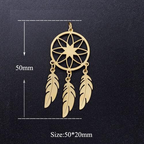 3pcs/lot Yoga Lutus Dream catcher Boho Feather Stainless Steel DIY Charms Wholesale Never Tarnish Never Rust