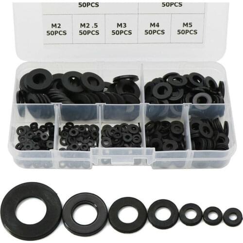 350pcs/box nylon plastic insulation washers M2 M2.5 M3 M4 M5 M6 M8 black nylon spacers seals plastic washers set gasket ring kit