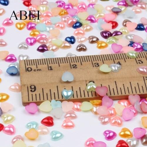 500pcs 6mm Mini Mix Colors Heart Bead Flatback ABS Pearl Bead Handmade Crafts Loose Beads For Mobile Nail Wedding Decoration