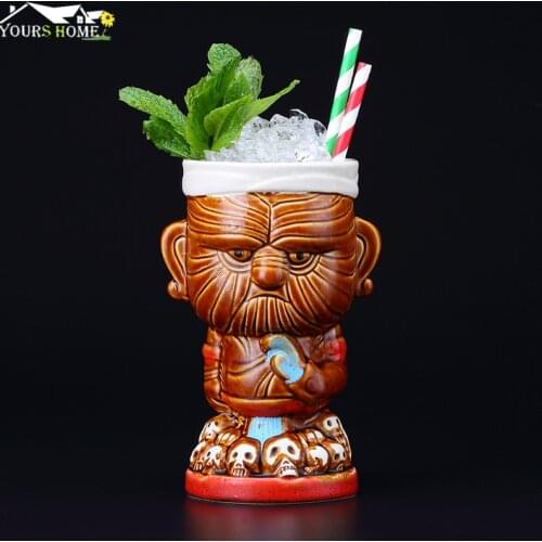 520ml Hawaii Tiki Mugs Cocktail Cup Beer Beverage Mug Wine Mug Ceramic Ku.Ku.Kauioo Mugs Barware