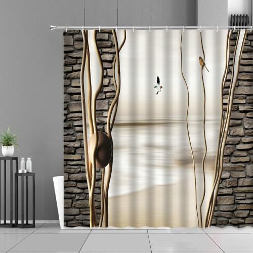 Flying Bird Abstract Three-Dimensional Lines Shower Curtains Set Luxury Fabric With Hook Blue Background Decor Bathroom Curtain