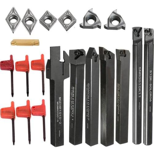 21Pcs/Set 12mm Shank Lathe Turning Tool Holder Boring Bar + Insert Blades + Wrench S12M-SCLCR06/SER1212H16/SCL1212H06