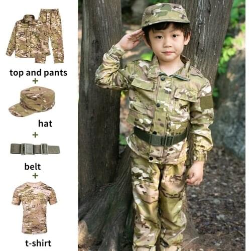 Military Uniform for Kids Training Suit Spring Summer Girl Boy Special Force Combat Jacket Pants T-shirt Sets Camouflage Clothes