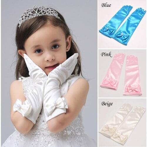 Long Satin Gloves For Flower Girls White Charm Birthday Party Gloves Kids Childrens Gloves Girls Finger Flower Girls Gloves