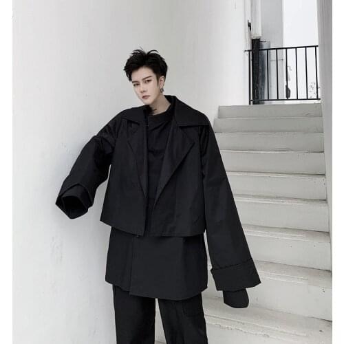 Men Japan Harajuku Streetwear Short Jacket Overcoat Male Vintage Casual Cardigan Coat Outerwear