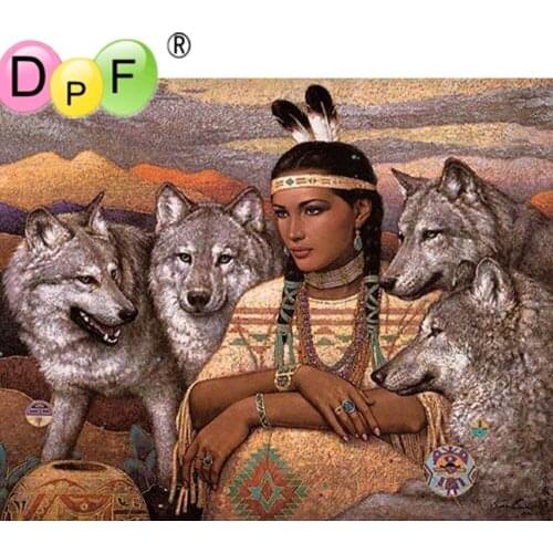 DPF DIY Man and wolf 5D home decor wall painting mosaic full square diamond painting cross stitch diamond embroidery crafts Kits