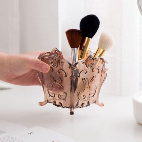 2020Hot Makeup Brush Pen Holder Case Desktop Cosmetic Brush Storage Box Container Acrylic Makeup Organizer 4 Grid