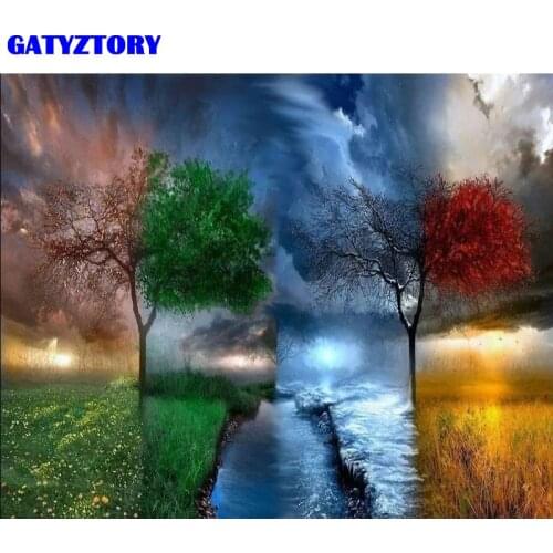 GATYZTORY Frame DIY Painting By Numbers Reason Trees Landscape Acrylic Paint By Number Canvas Painting For Home Wall Art Picture