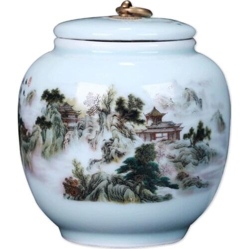 Chinese Tea Caddy Box Porcelain Sealed Kung Fu Tea bottles & jars Storage Canister Decorative Vase