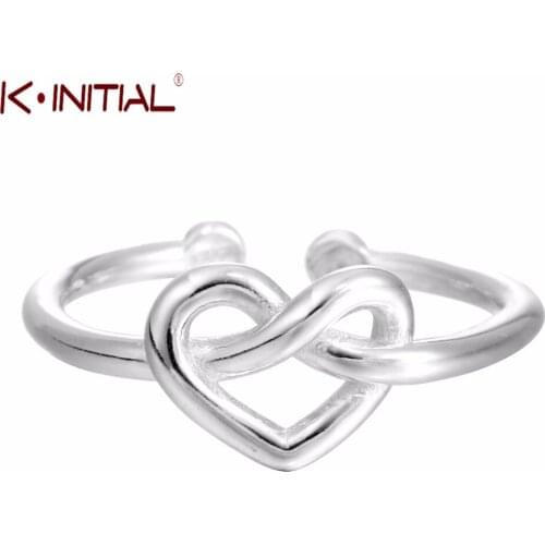 Kinitial Silver Color Heart Knot Ring Women Knuckle Finger Jewelry Infinity Adjustable Minimalist Tiny Loving Cross Rings Gift