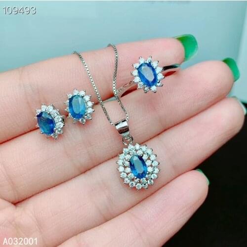 KJJEAXCMY fine jewelry natural sapphire 925 sterling silver gemstone pendant necklace ring earrings set support test classic