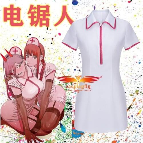 Anime Chainsaw Man Makima Cosplay Costume Adult Women Nurse Uniforms White Dress Playing Outfits Erotic Lingerie Socks Halloween