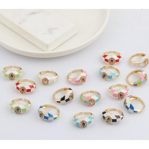 Colorful Enamel Evil Eye Opening Rings For Women, Gold Plated Eternity Band Finger Ring Jewelry