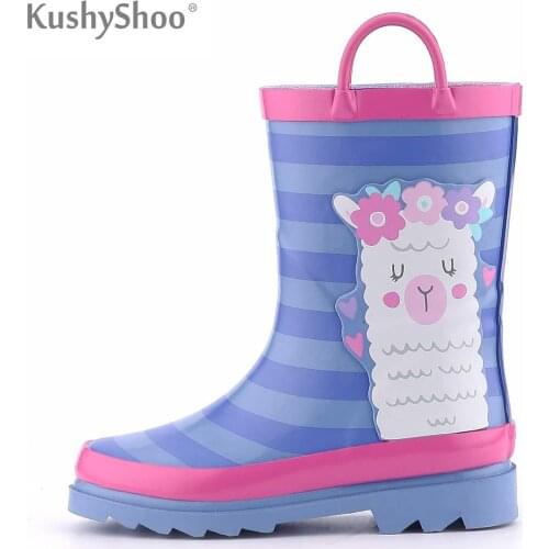 KushyShoo Toddler Girl Kid Rubber Rain Boots Outdoor Soft Anti-Slip Shoes Toddler Girl Boots Lovely Alpaca Water Shoes Children